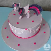 Tort Twilight Sparkle Micul meu ponei - My little pony, falduri fine și inimioare fucsia